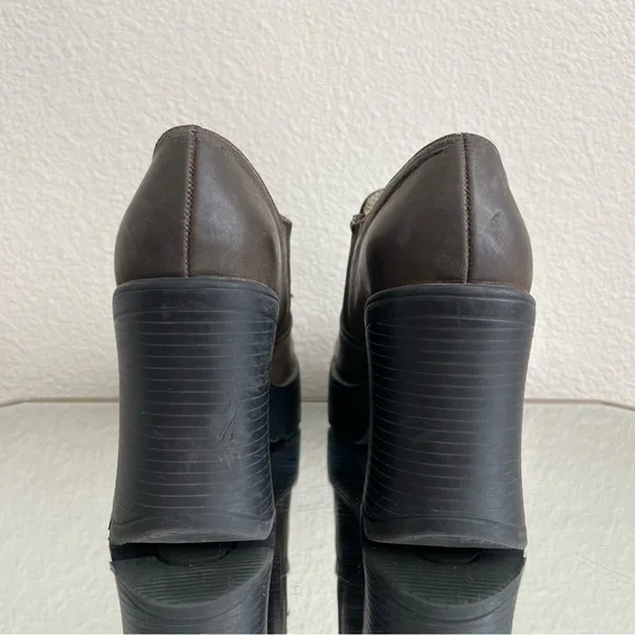 LOWER EAST SIDE Vintage Y2K Brown Faux Leather Chunky Platform Heeled Ankle Boot - Picture 7 of 14